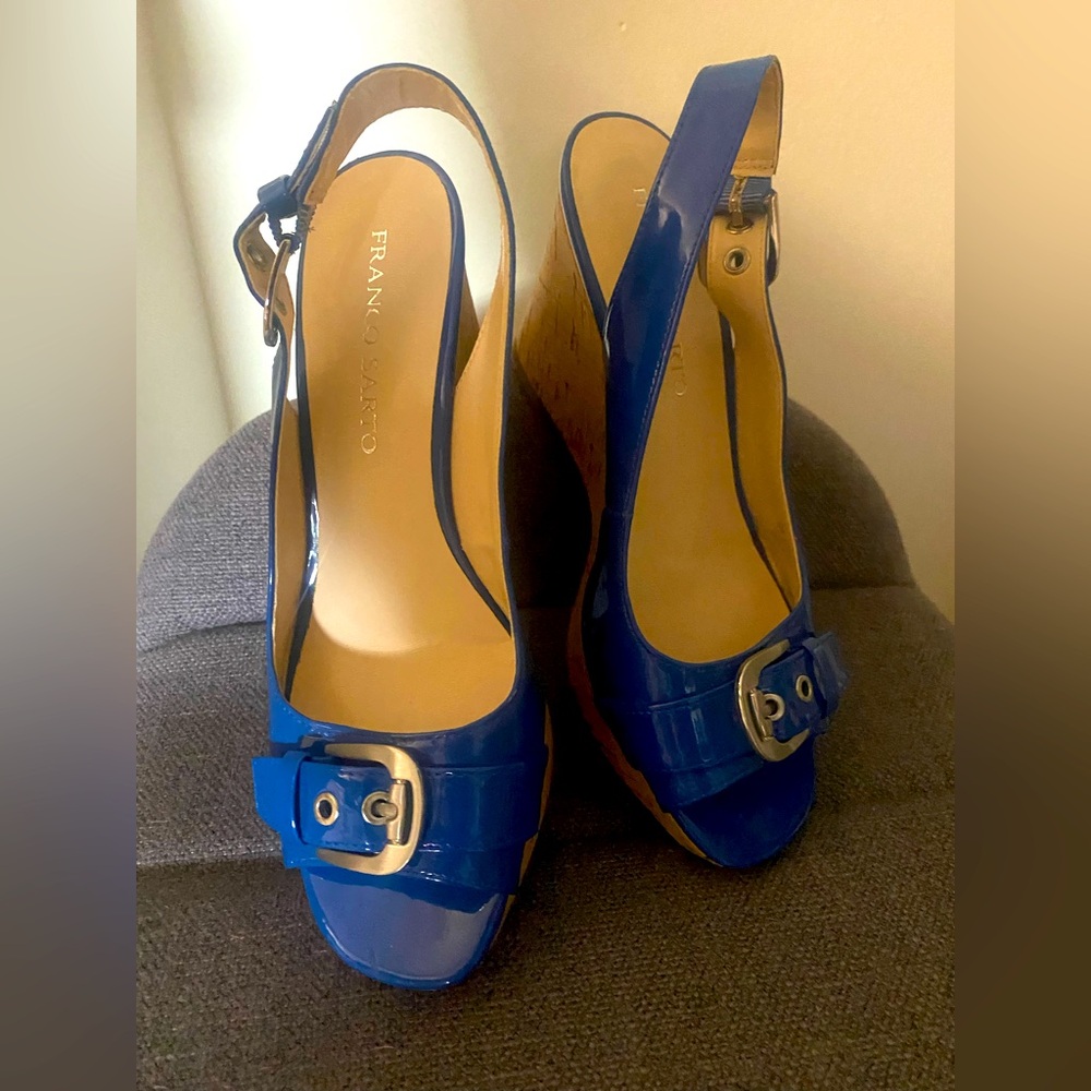 Franco Sarto patent wedge sandals